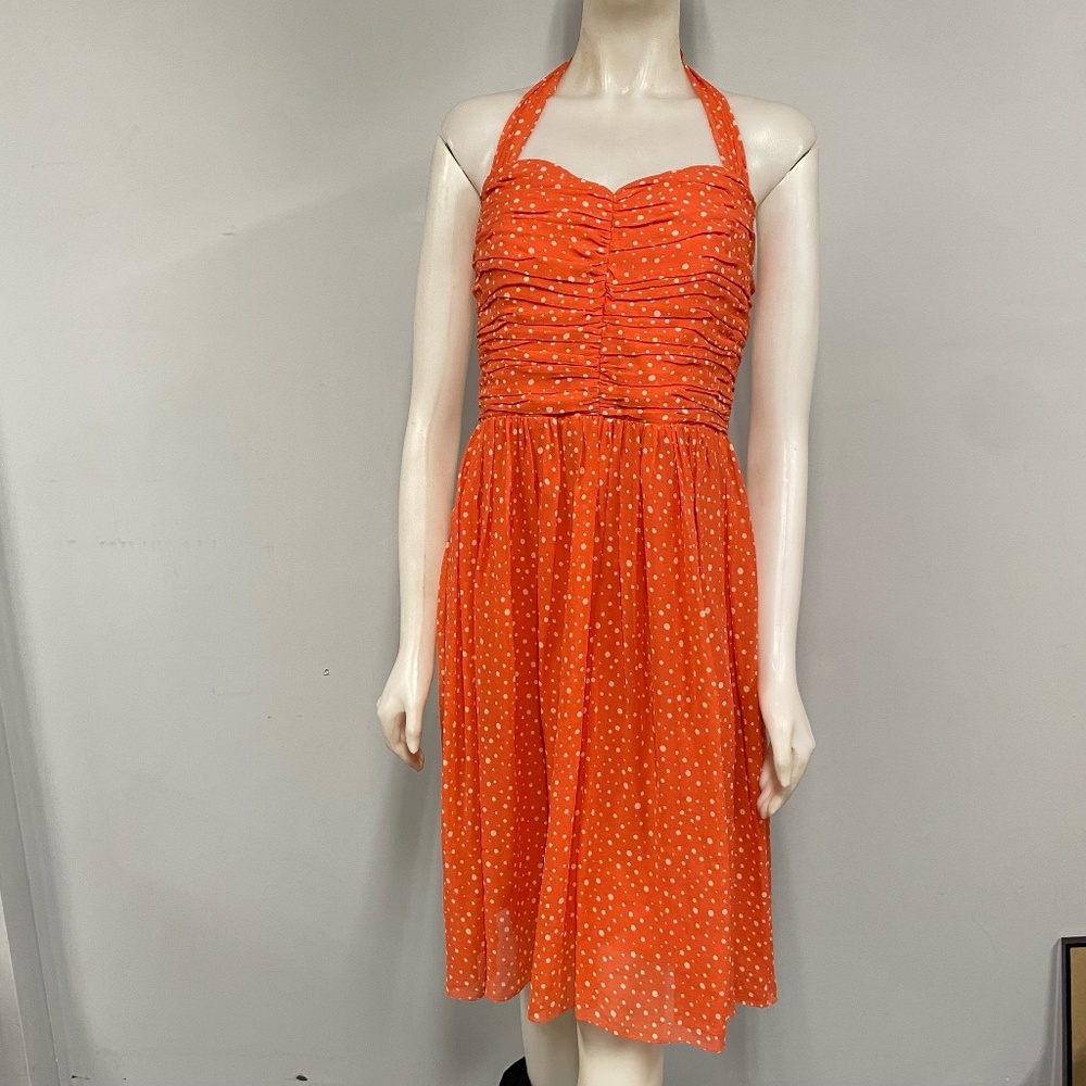 Phoebe Orange Silk Polka Dot Halter Dress size 6